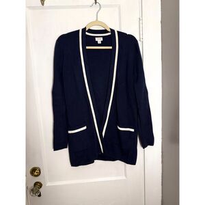 J Crew Navy Blue and White Cardigan Sweater